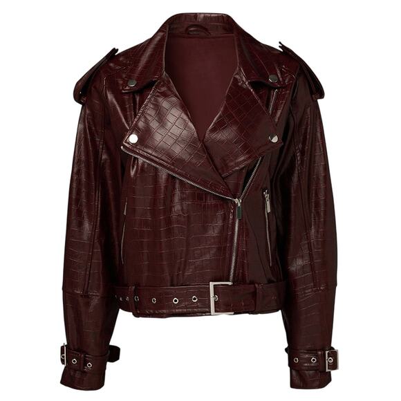 WeWoreWhat Jackets & Blazers - WeWoreWhat Croc Embossed Burgundy Moto Jacket Size XS